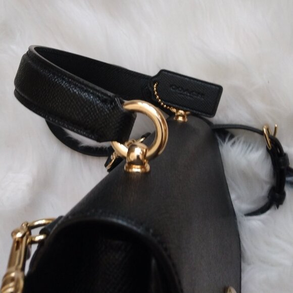 COACH Black Tilly Top Handle Cross Grain Handbag Satchel with Gold Turn lock - Picture 3 of 4